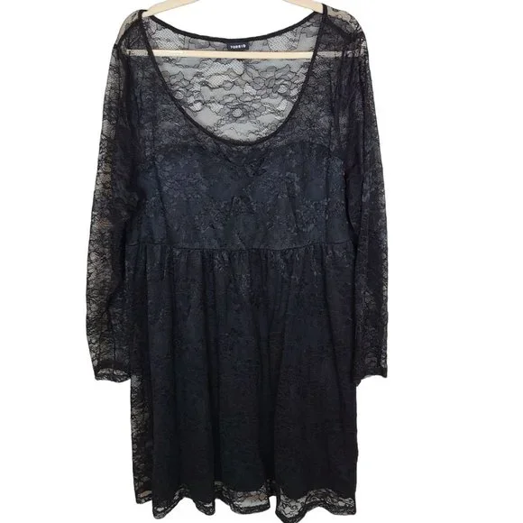 torrid | Dresses | Torrid Womens 3x Black Floral Lace Scoop Neck Long  Sleeves Babydoll Mini Dress | Poshmark